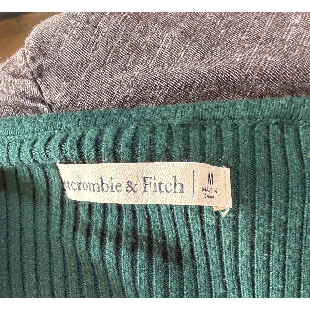 Abercrombie & Fitch Green Ribbed Sweetheart Neck Long Sleeve Sweater Dress M - Picture 5 of 5